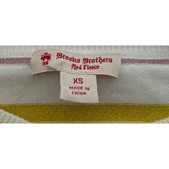 Brooks Brothers Cotton Crewneck White Gold Green Stripes Long Sleeve Size XSmall - Picture 8 of 10